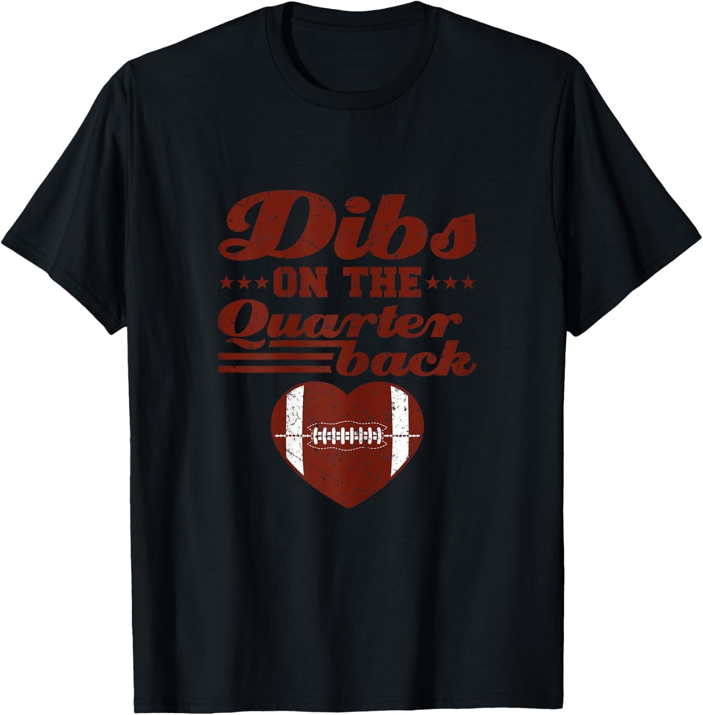 Football Girlfriend Dibs On The Quarterback Heart T-Shirt - T-Shirt | Black