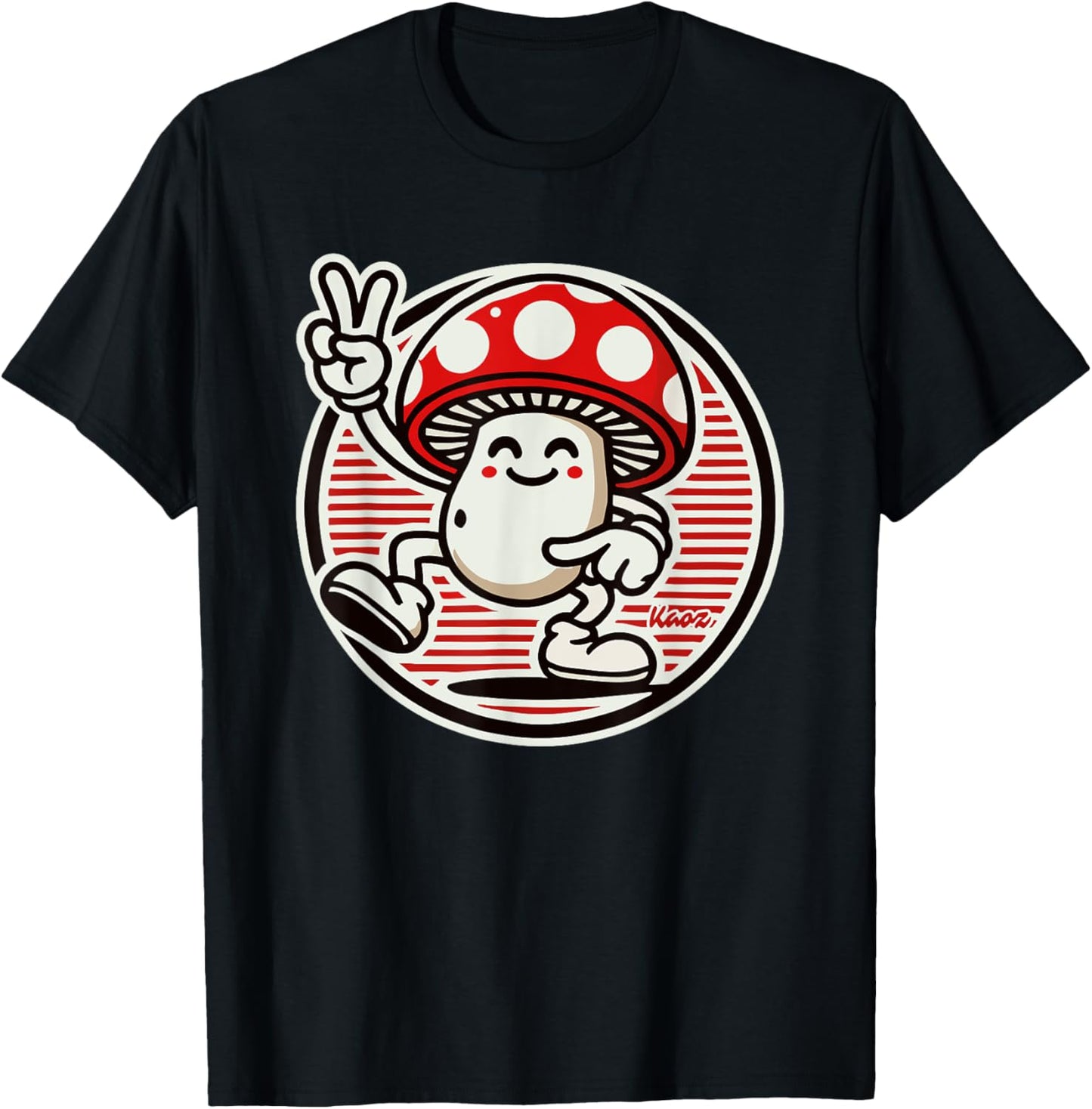 Retro Vintage Psychedelic: Funny Mushroom Peace Sign T-Shirt - T-Shirt | Black
