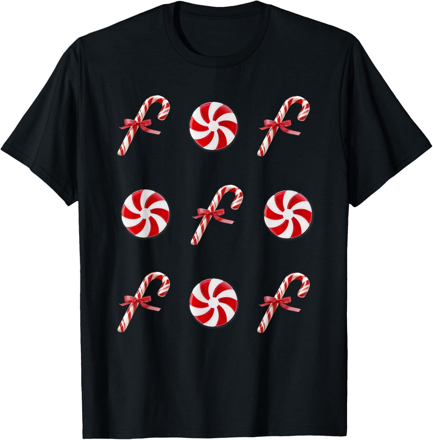 Peppermint Candy Cane Christmas T-Shirt - T-Shirt | Black