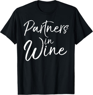 Matching Wine Club Gift Funny Pun Partners in Wine T-Shirt - T-Shirt | Black