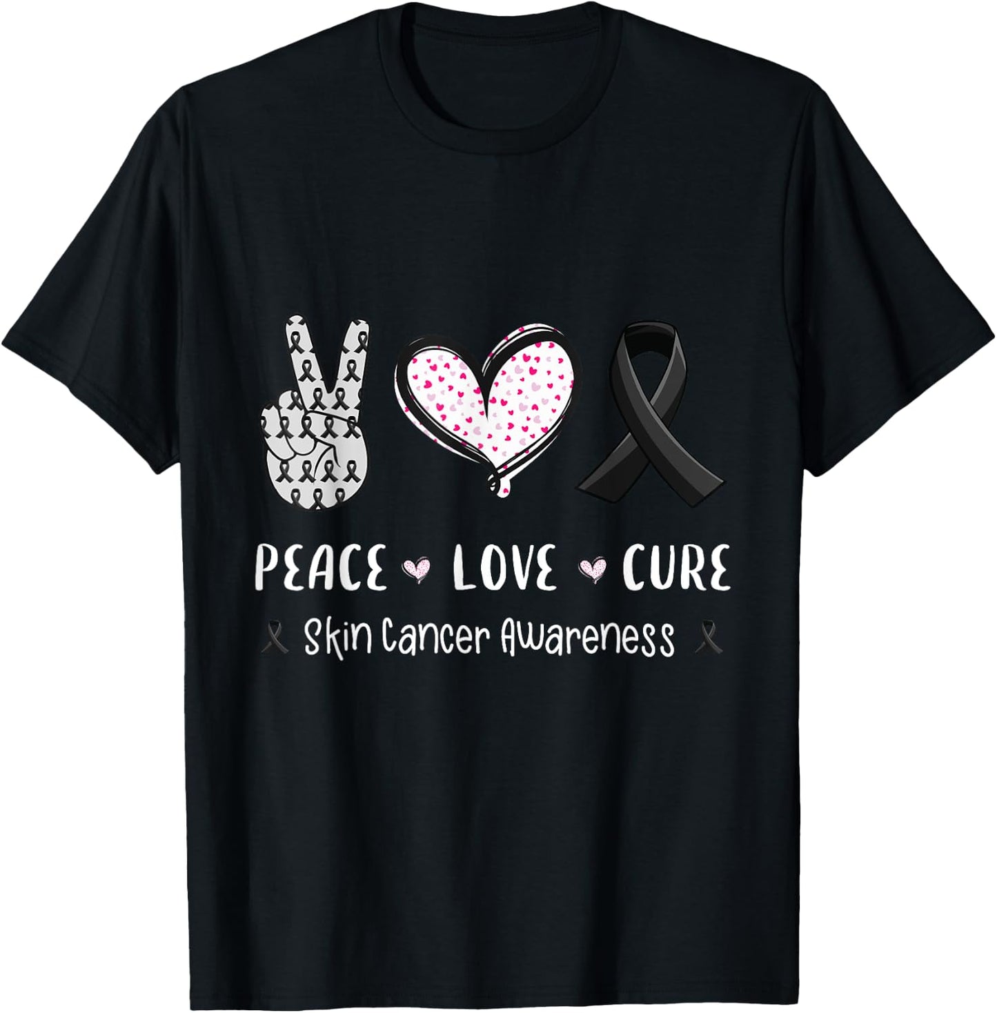Peace Love cure skin cancer awareness gifts men women kids T-Shirt - T-Shirt | Black