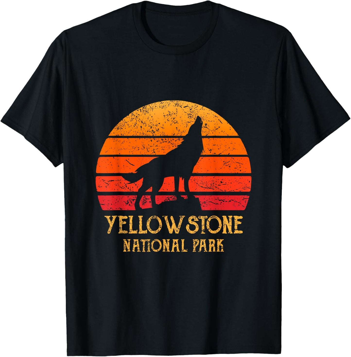 Retro Sun Yellowstone National Park Wolf Vintage Yellowstone T-Shirt - T-Shirt | Black