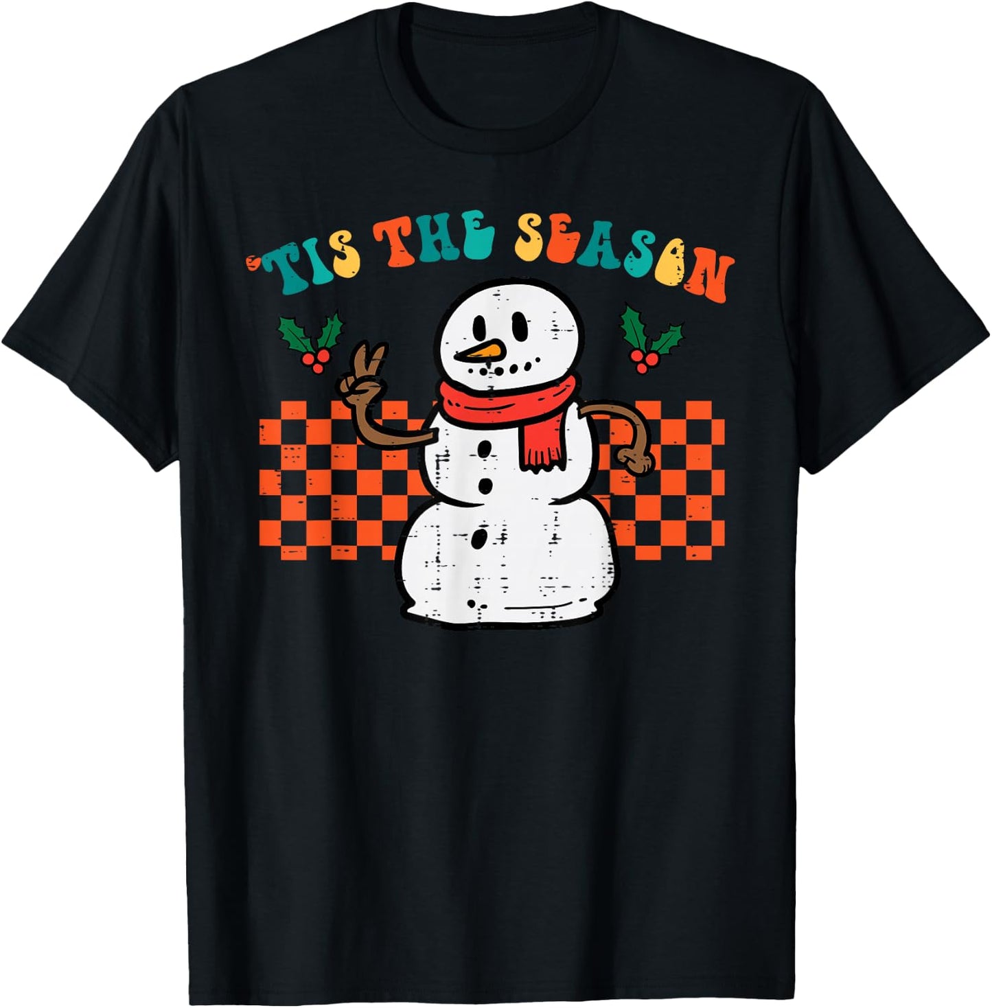 Tis The Season Snowman Christmas Retro Xmas Men Women Kids T-Shirt - T-Shirt | Black