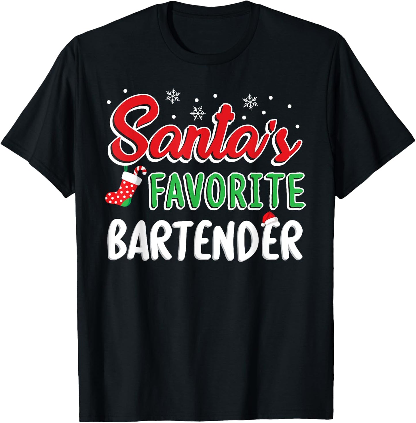 Santa's Favorite Bartender T Shirt Cute Xmas Party Drinking T-Shirt - T-Shirt | Black