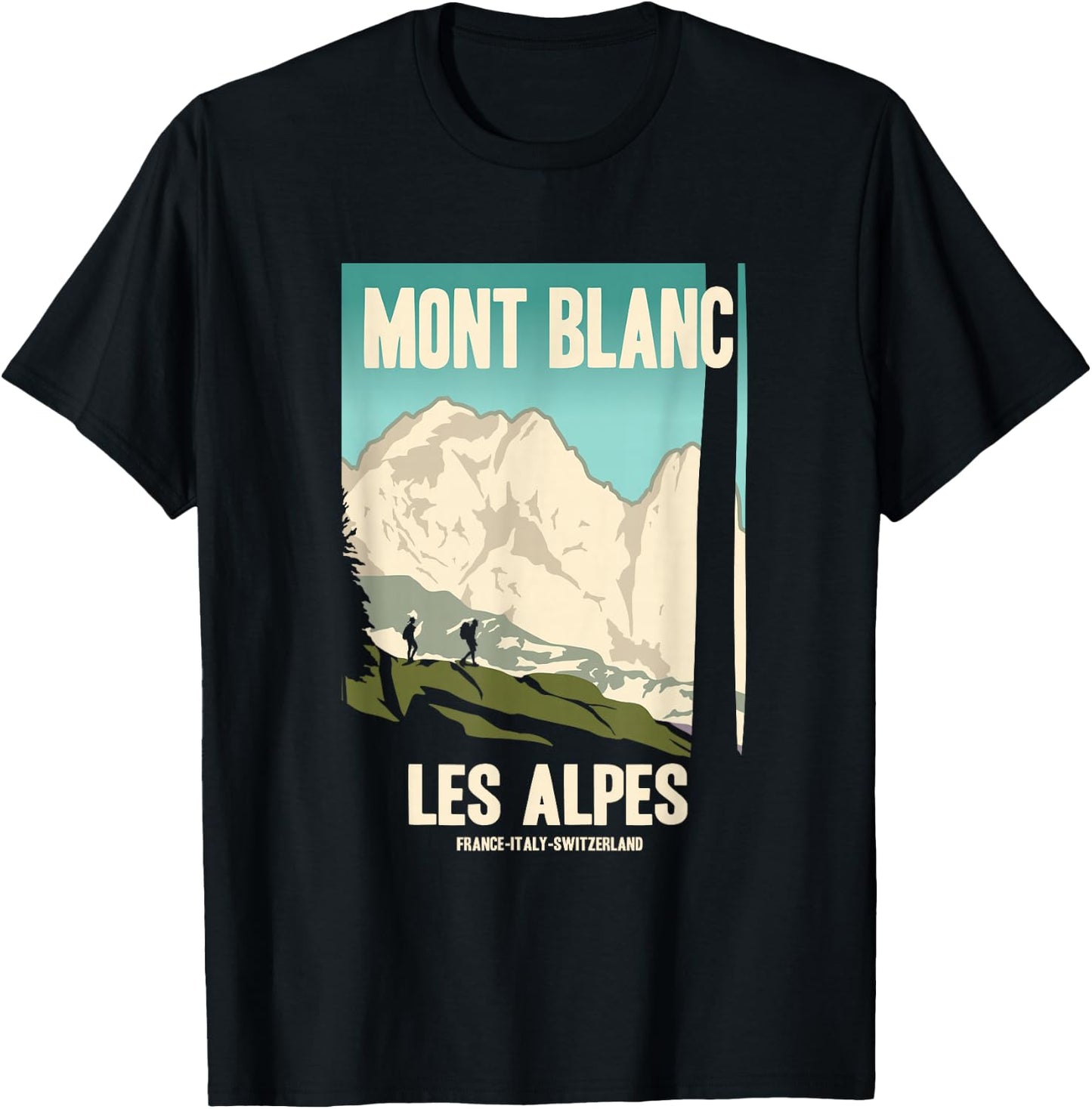 Mont Blanc ALPES Mountains Retro Travel Poster Gift T-Shirt - T-Shirt | Black