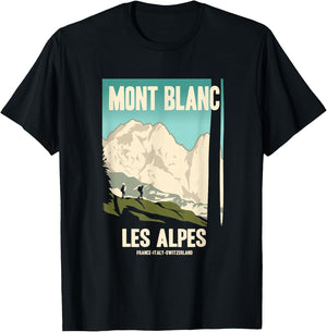 Mont Blanc ALPES Mountains Retro Travel Poster Gift T-Shirt - T-Shirt | Black