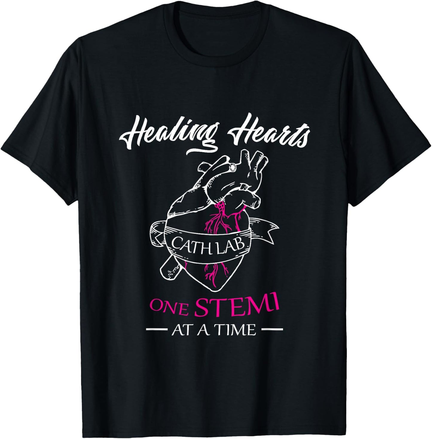 Cath Lab Nurse Gift, Stemi Cardiac Care Healing Heart T-Shirt - T-Shirt | Black