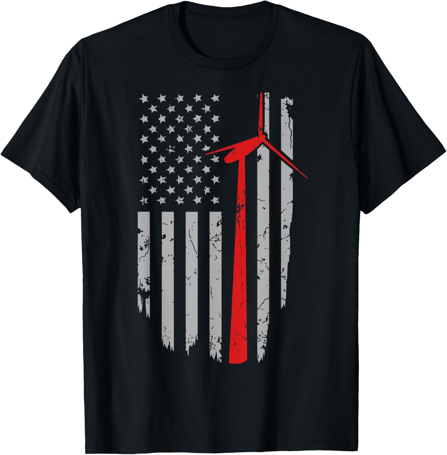 Vintage American Flag Apparel, Wind Turbine Technician T-Shirt - T-Shirt | Black