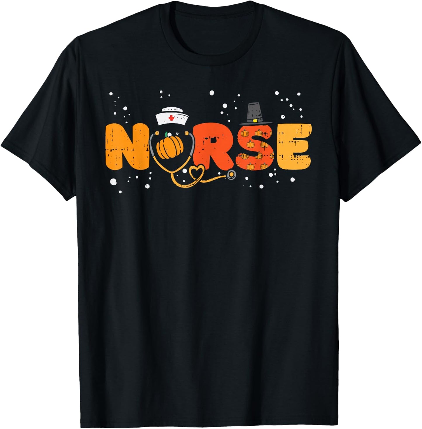 Thanksgiving Nurse Stethoscope Autumn Fall Scrub Top Women T-Shirt - T-Shirt | Black