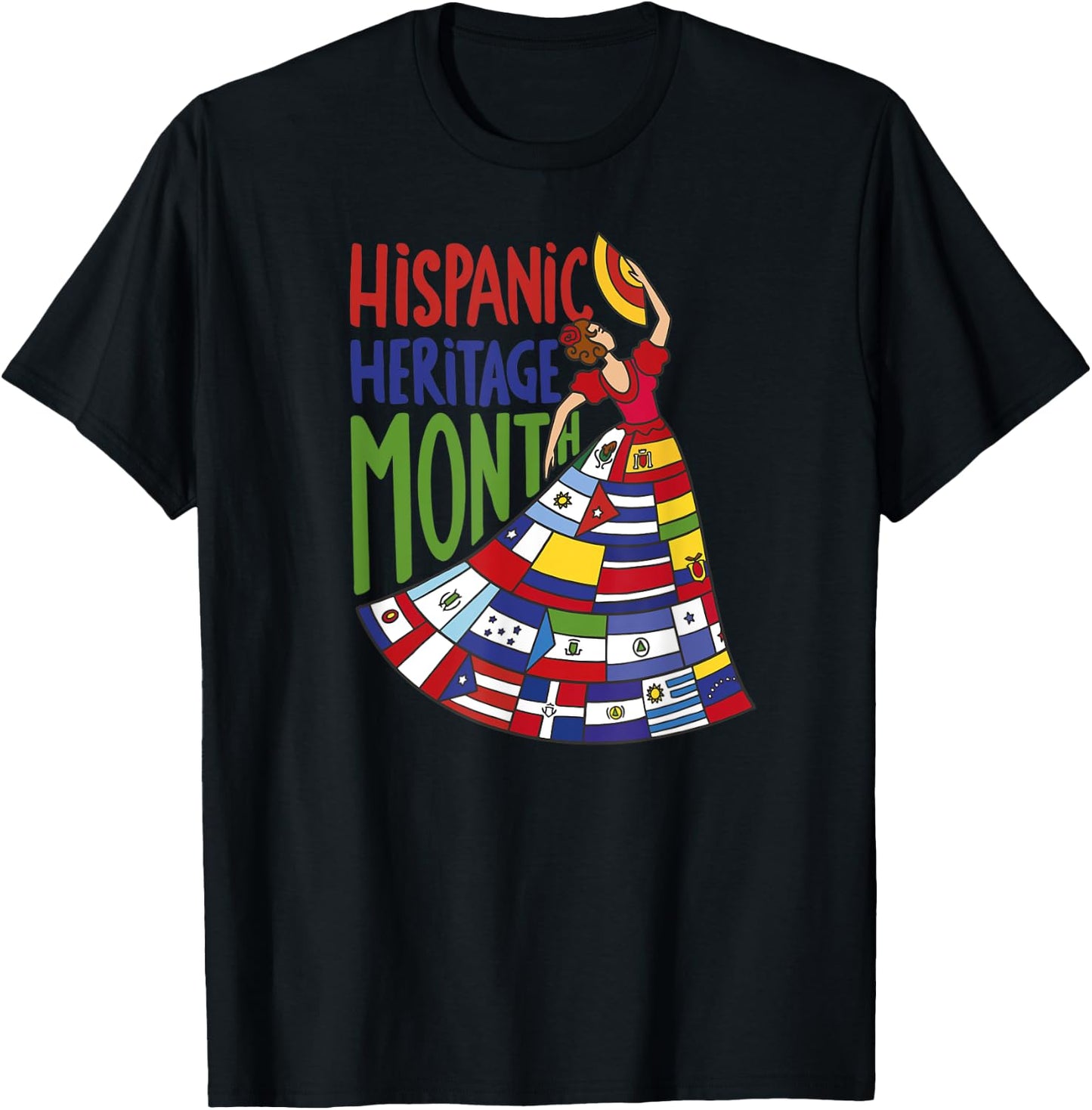 Hispanic Heritage Month Latino Countries Flags Flamenco T-Shirt - T-Shirt | Black