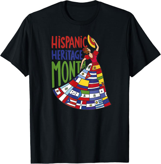 Hispanic Heritage Month Latino Countries Flags Flamenco T-Shirt - T-Shirt | Black