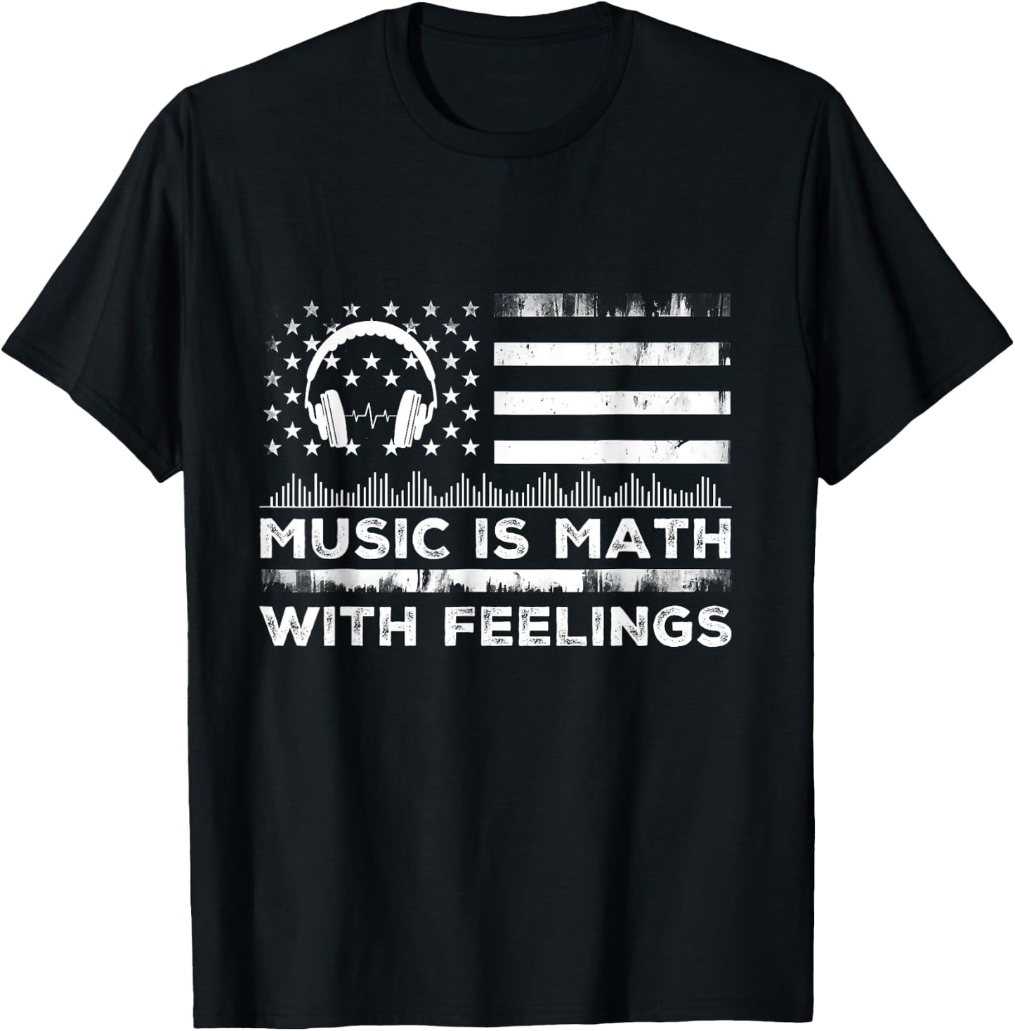 Music Is Math With Feelings Vintage Usa Flag Music Art Lover T-Shirt - T-Shirt | Black