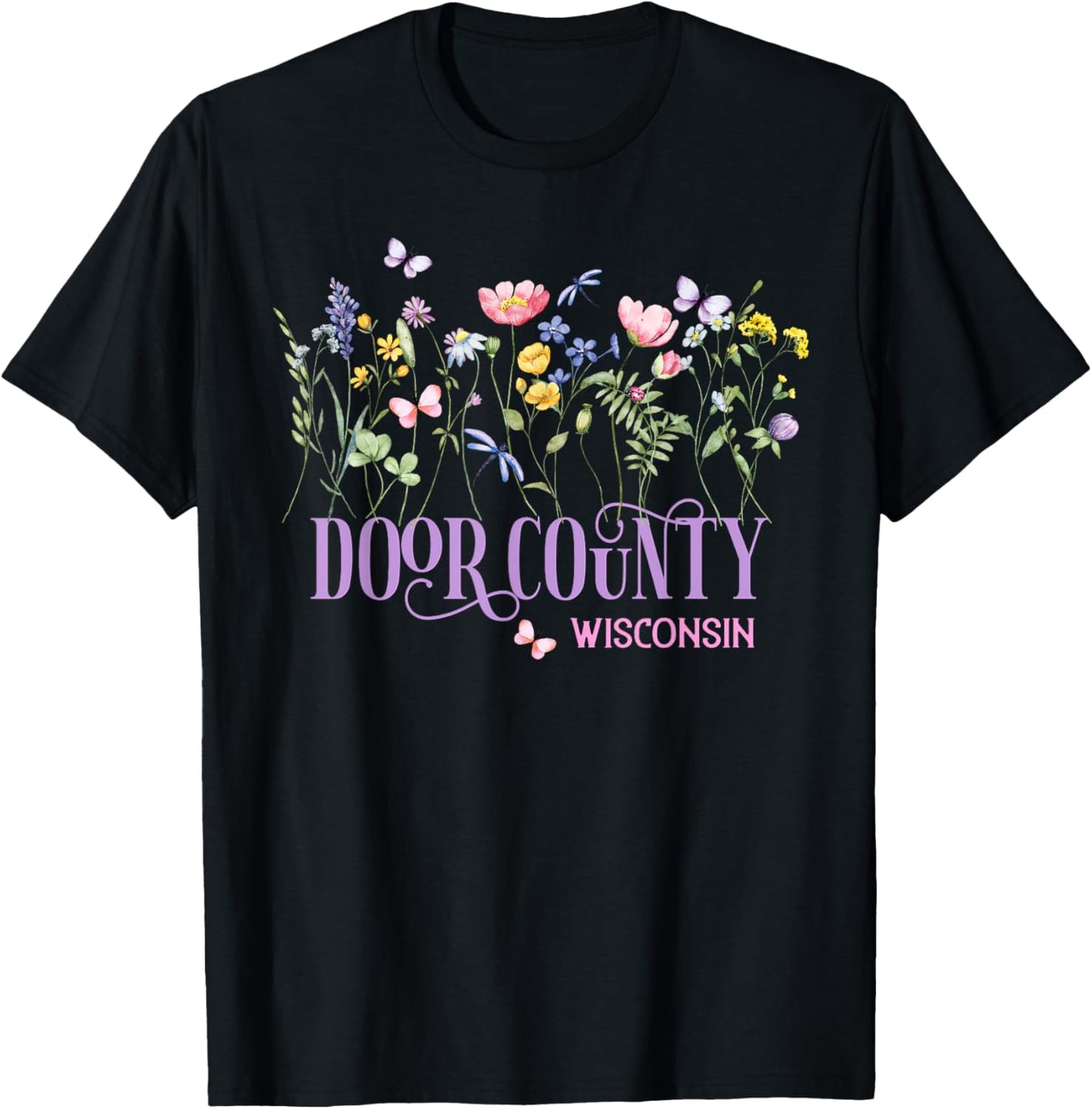 Door County Wisconsin Wildflowers Summer Vacation Souvenir T-Shirt - T-Shirt | Black