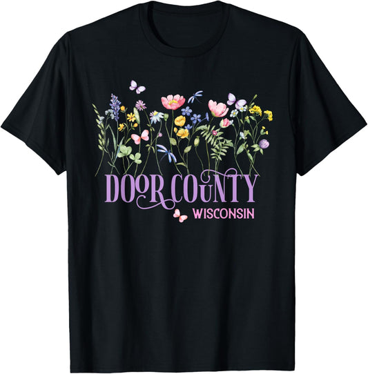 Door County Wisconsin Wildflowers Summer Vacation Souvenir T-Shirt - T-Shirt | Black