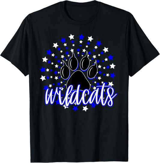 Wildcats School Spirit Blue Wildcat Pride Elementary Teacher T-Shirt - T-Shirt | Black