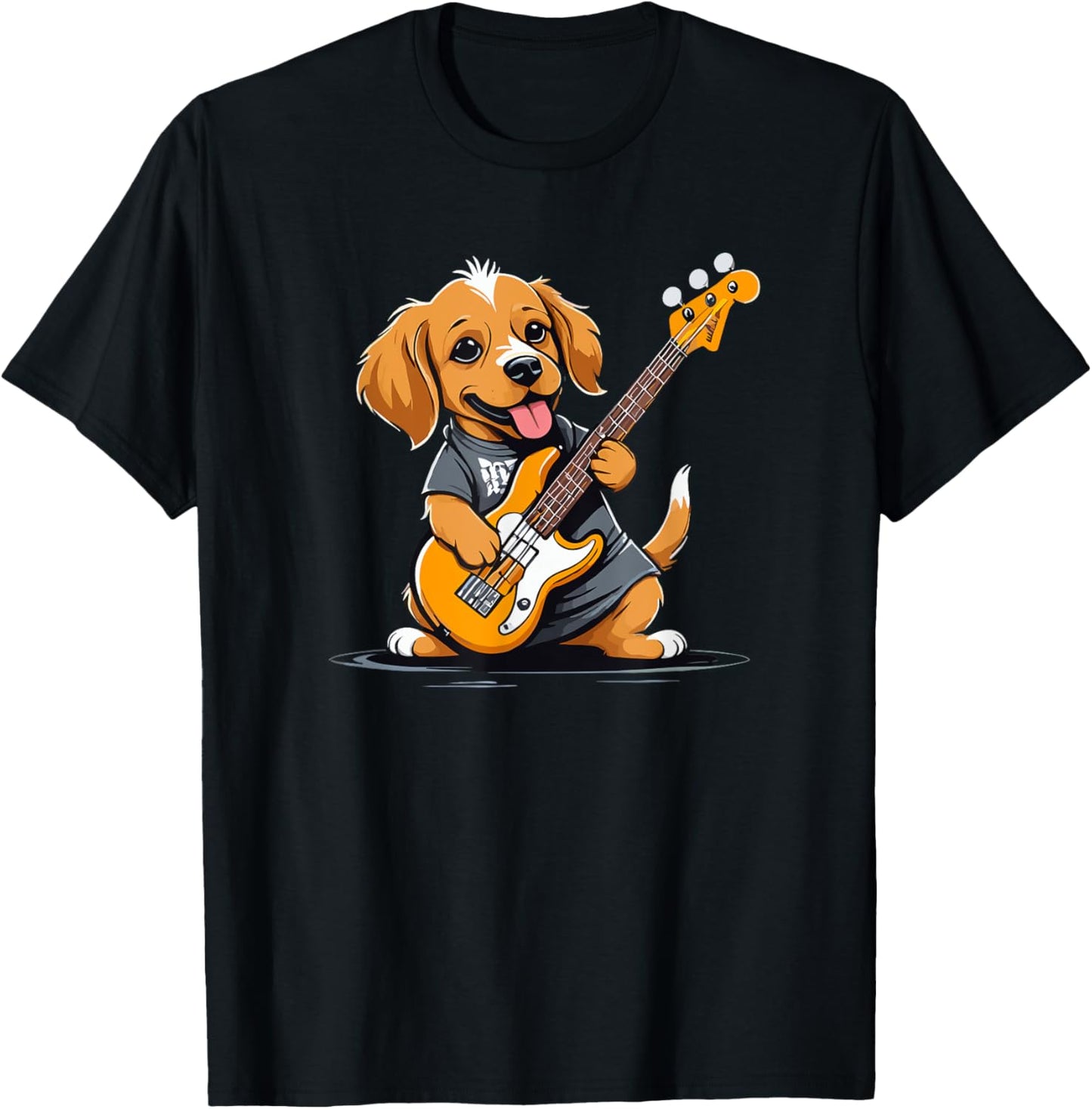 Dog playing Bass Guitar, Dog Guitarist Women Kids T-Shirt - T-Shirt | Black