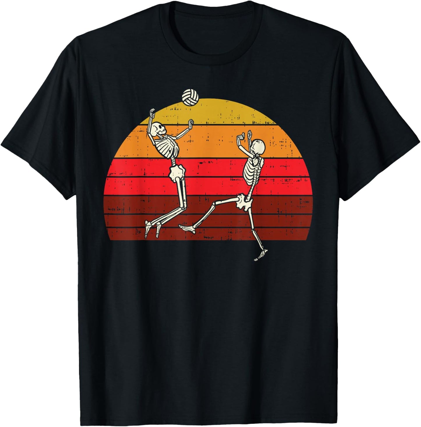 Skeleton Playing Volleyball Retro Halloween Sport Gift T-Shirt - T-Shirt | Black