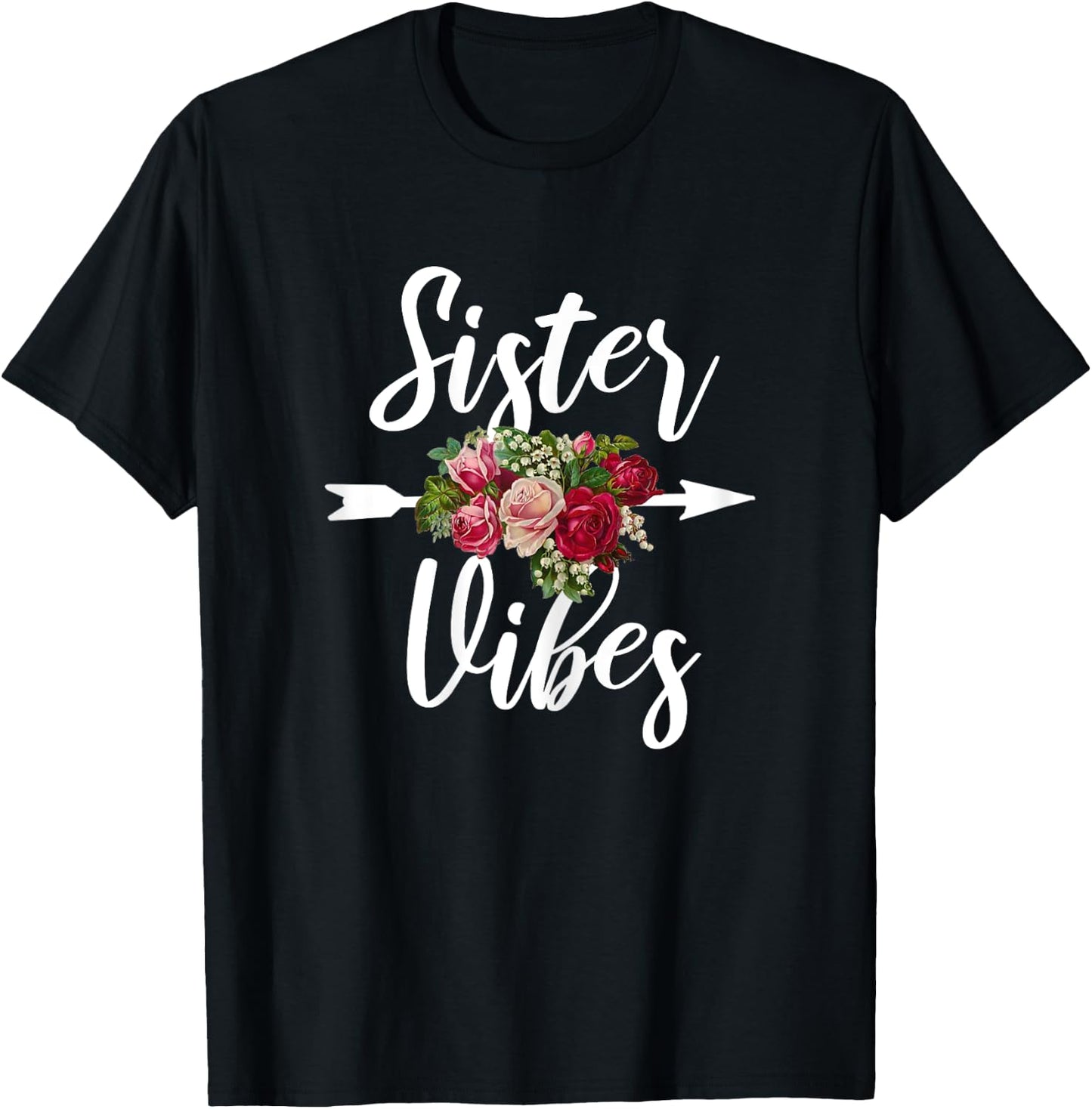Sister Vibes Big Sister for Teenager Teen Girls Floral T-Shirt - T-Shirt | Black