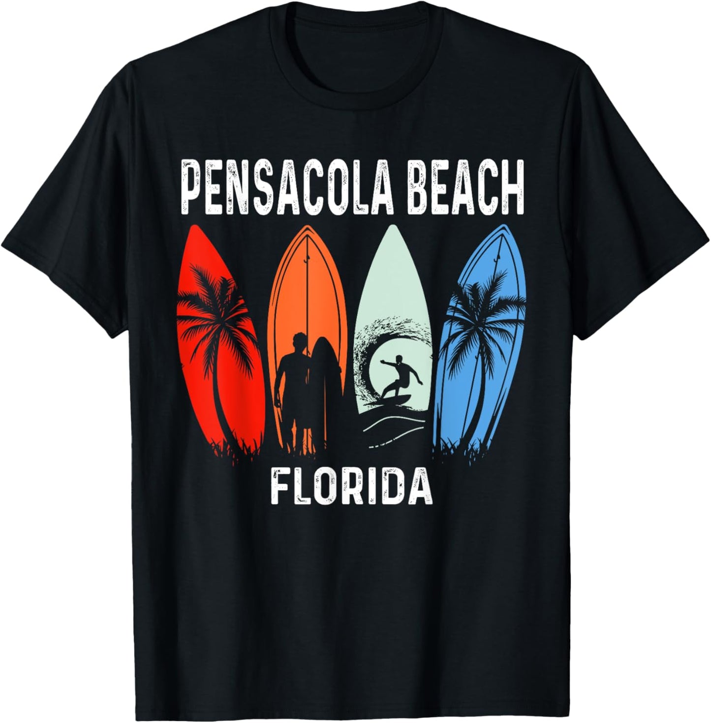 Retro Pensacola Beach Florida Surfboarder Beach Men Women Girls Kids T-Shirt - T-Shirt | Black
