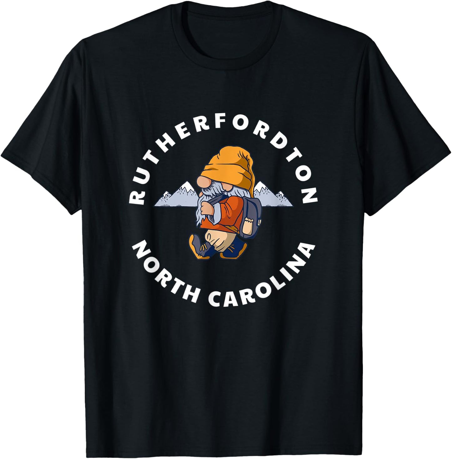 Rutherfordton North Carolina Hiking Gnome NC Vacation T-Shirt - T-Shirt | Black