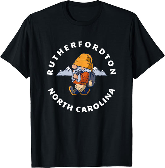 Rutherfordton North Carolina Hiking Gnome NC Vacation T-Shirt - T-Shirt | Black
