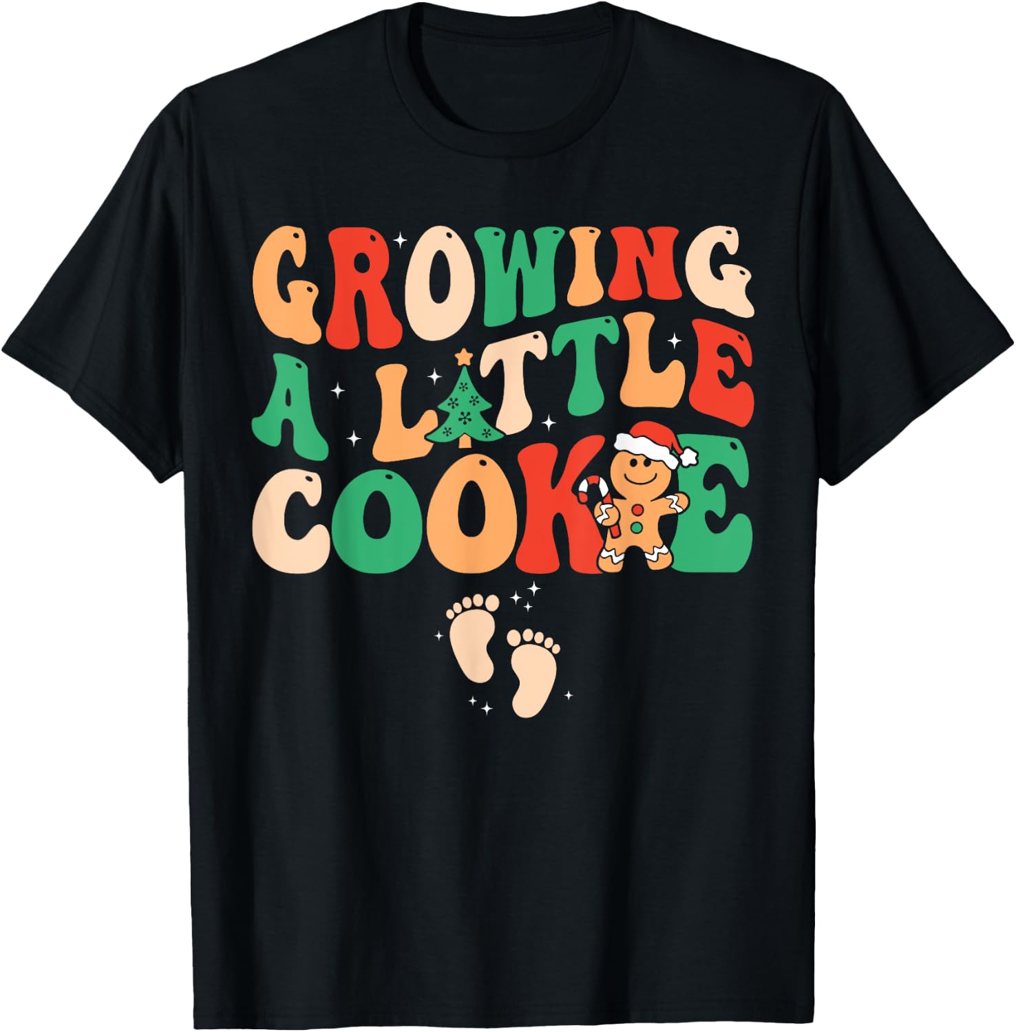 Growing A Little Cookie Christmas Pregnancy Announcement T-Shirt - T-Shirt | Black