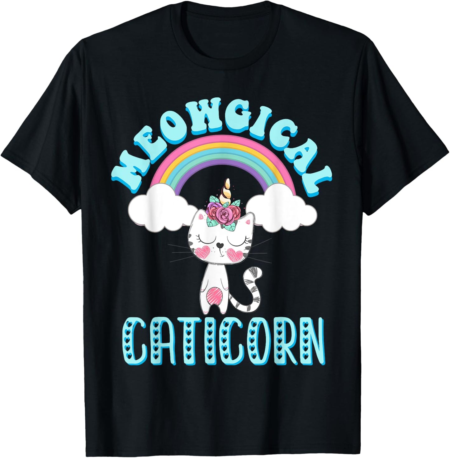 Meowgical Caticorn T Shirt Cat Unicorn Girls Women Kittycorn T-Shirt - T-Shirt | Black