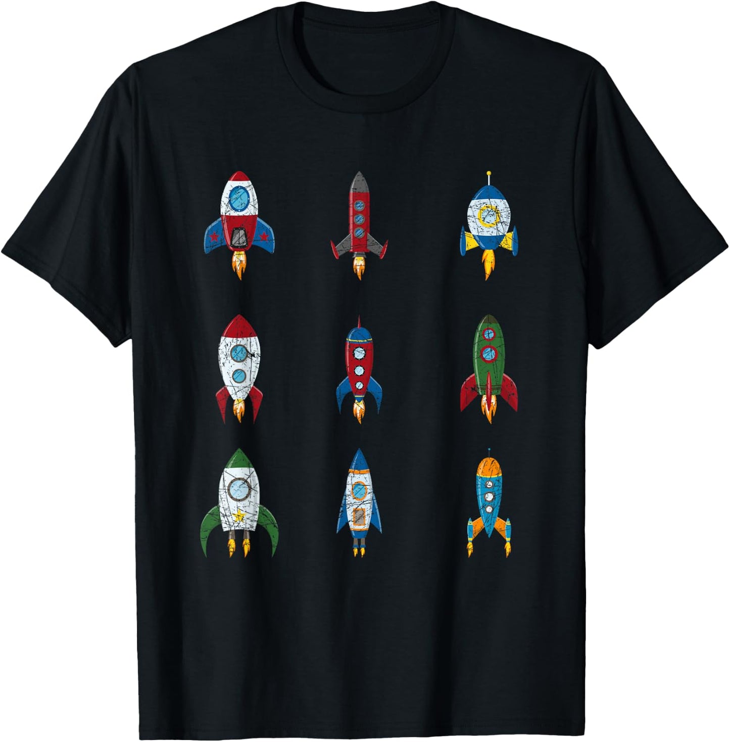 Retro Rocket Ships Outer Space Boys Kids Gift Astronaut T-Shirt - T-Shirt | Black