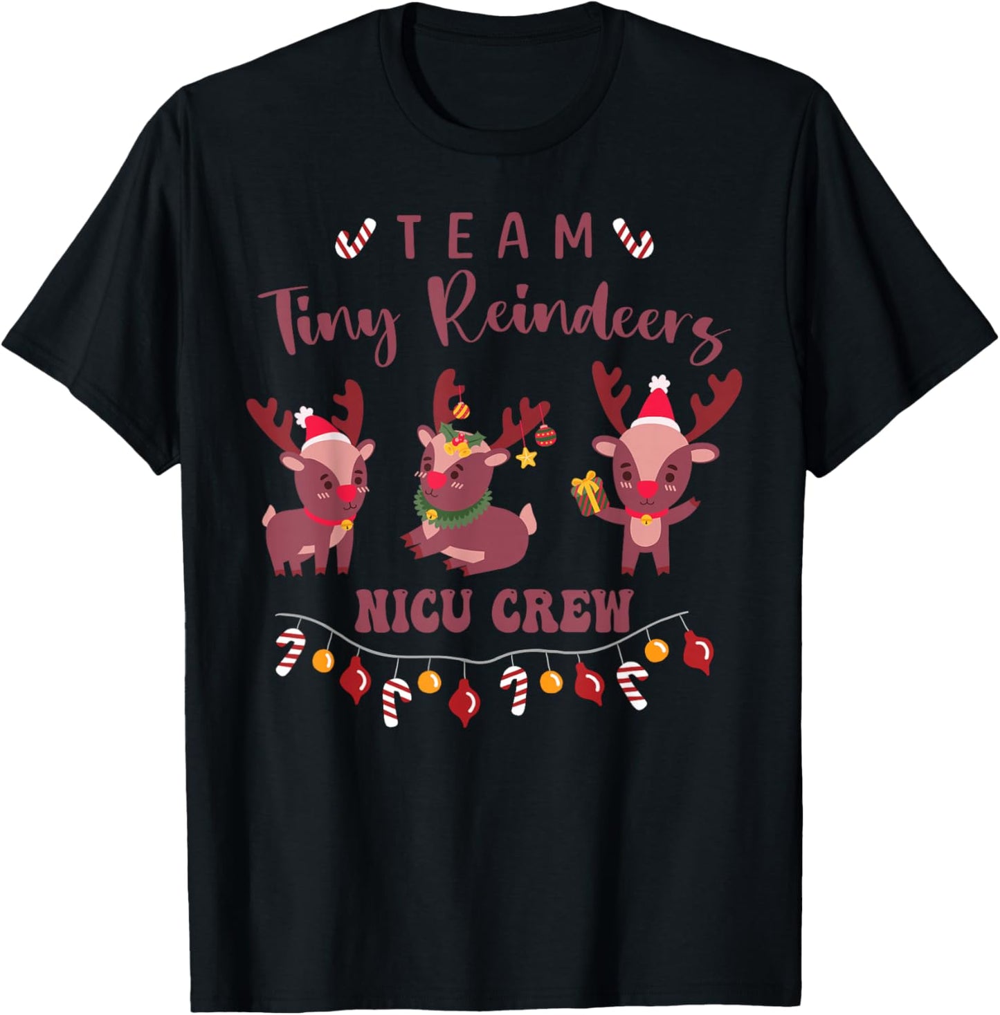 NICU Nurse Team Tiny Reindeers Baby Doctor Christmas 2025 T-Shirt - T-Shirt | Black