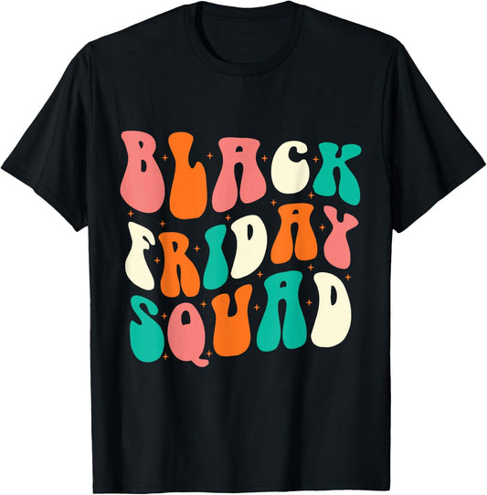 Friday Squad Black Retro Groovy Hippie Shopping Team T-Shirt - T-Shirt | Black