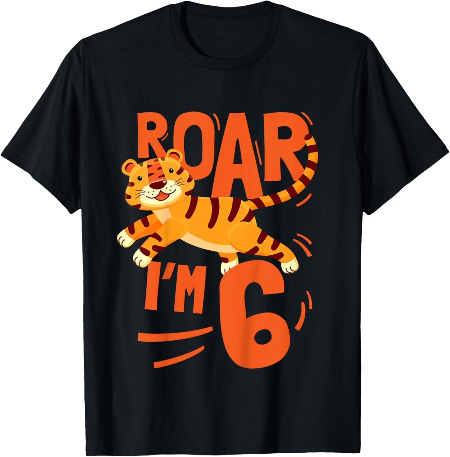 Kids Tiger 6th Birthday Jungle Party Tiger Age 6 Wild Animal T-Shirt - T-Shirt | Black