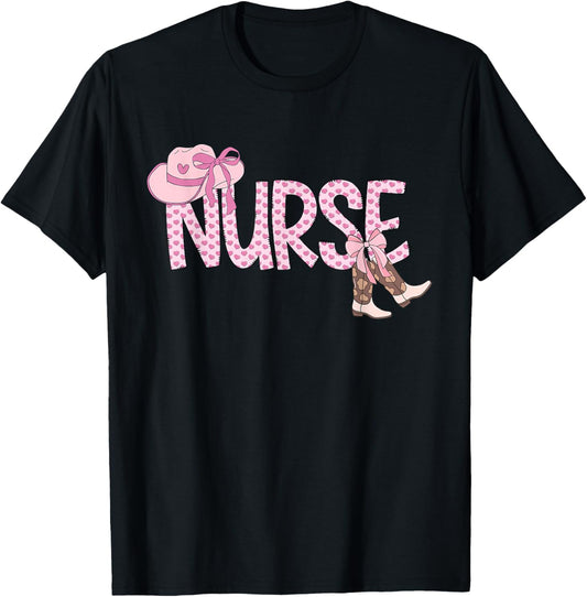 Pink Coquette Western cowgirl Nurse Nursing T-Shirt - T-Shirt | Black