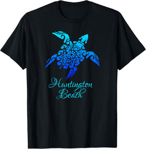Huntington Beach, California Vintage Retro Tribal Sea Turtle Women Girls Kids T-Shirt - T-Shirt | Black
