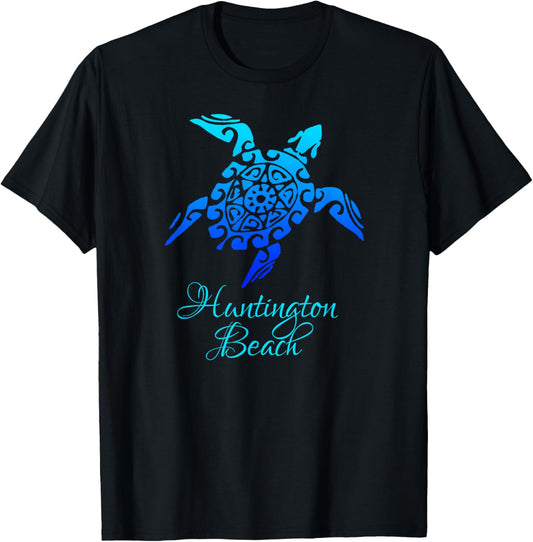 Huntington Beach, California Vintage Retro Tribal Sea Turtle Women Girls Kids T-Shirt - T-Shirt | Black