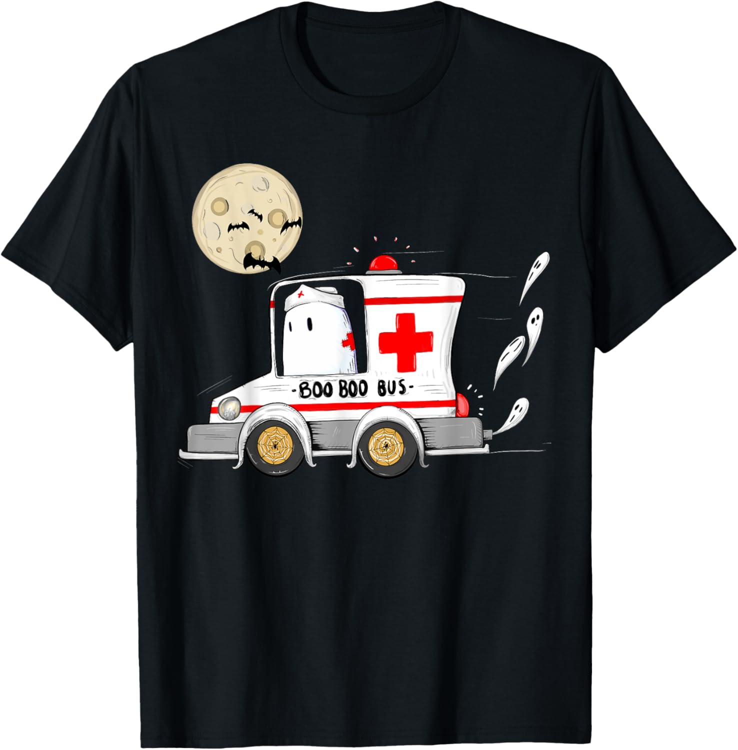 Funny "Boo Bus" Halloween Ambulance First Responder T-Shirt - T-Shirt | Black