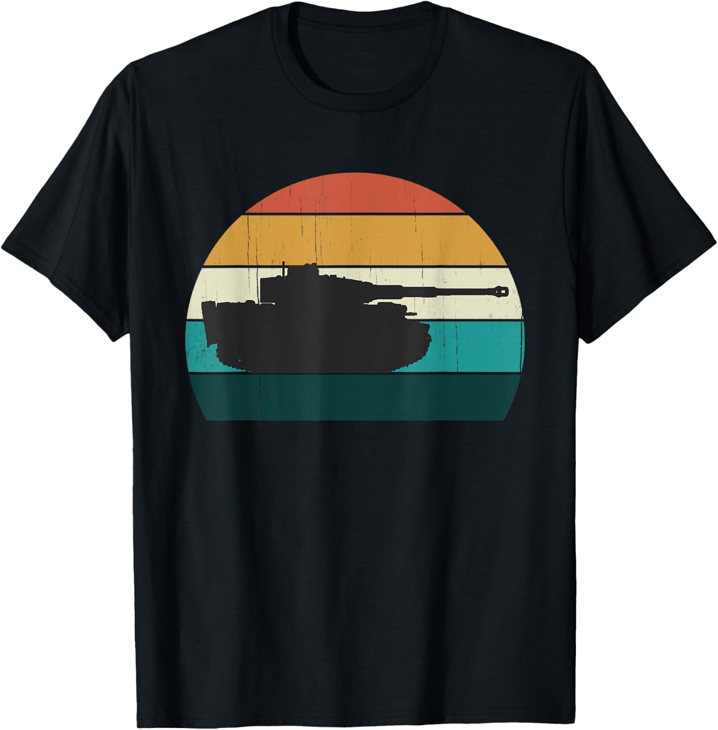 Vintage Tiger Tank - World War 2 (WW2) History Retro Sunset T-Shirt - T-Shirt | Black