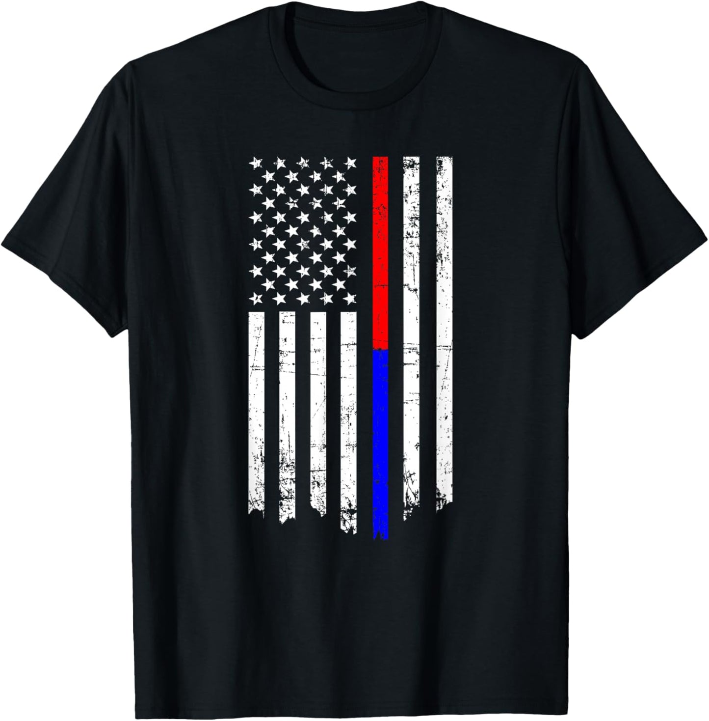 Thin Red & Blue Line American Flag T-Shirt - T-Shirt | Black