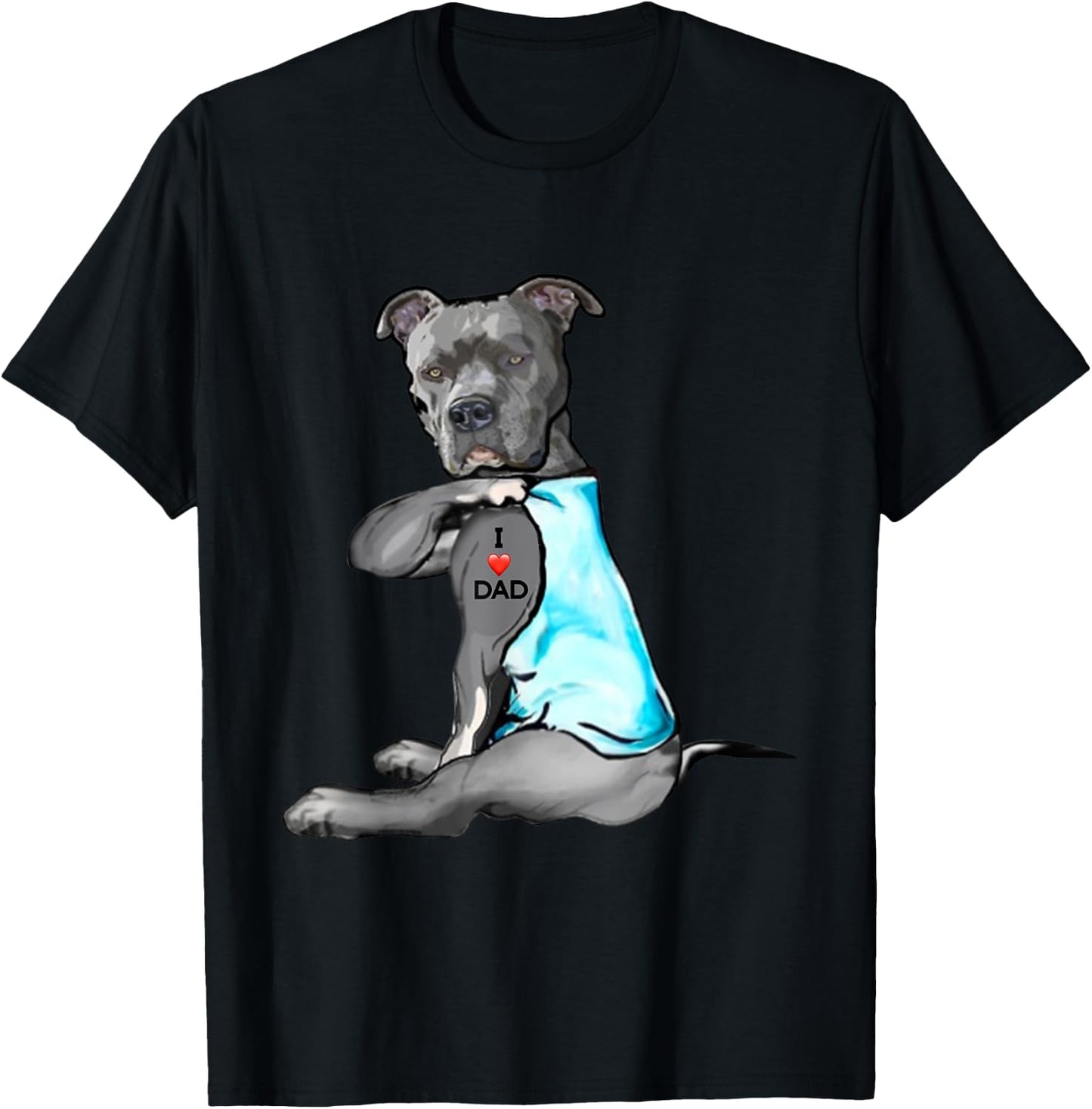 Funny Women Gifts Dog Pitbull I Love Dad Tattoo Gift T-Shirt - T-Shirt | Black