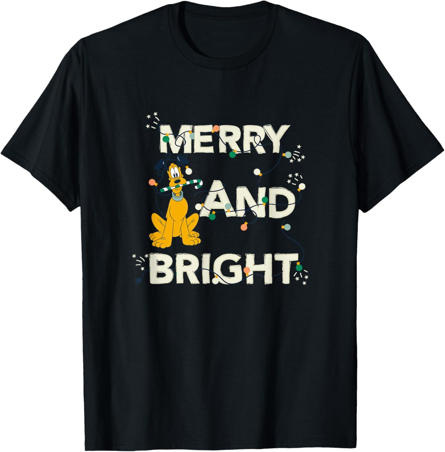 Disney Mickey and Friends Christmas Pluto Merry and Bright T-Shirt - T-Shirt | Black
