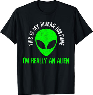This Is My Human Costume I'm Really An Alien Funny Halloween T-Shirt - T-Shirt | Black