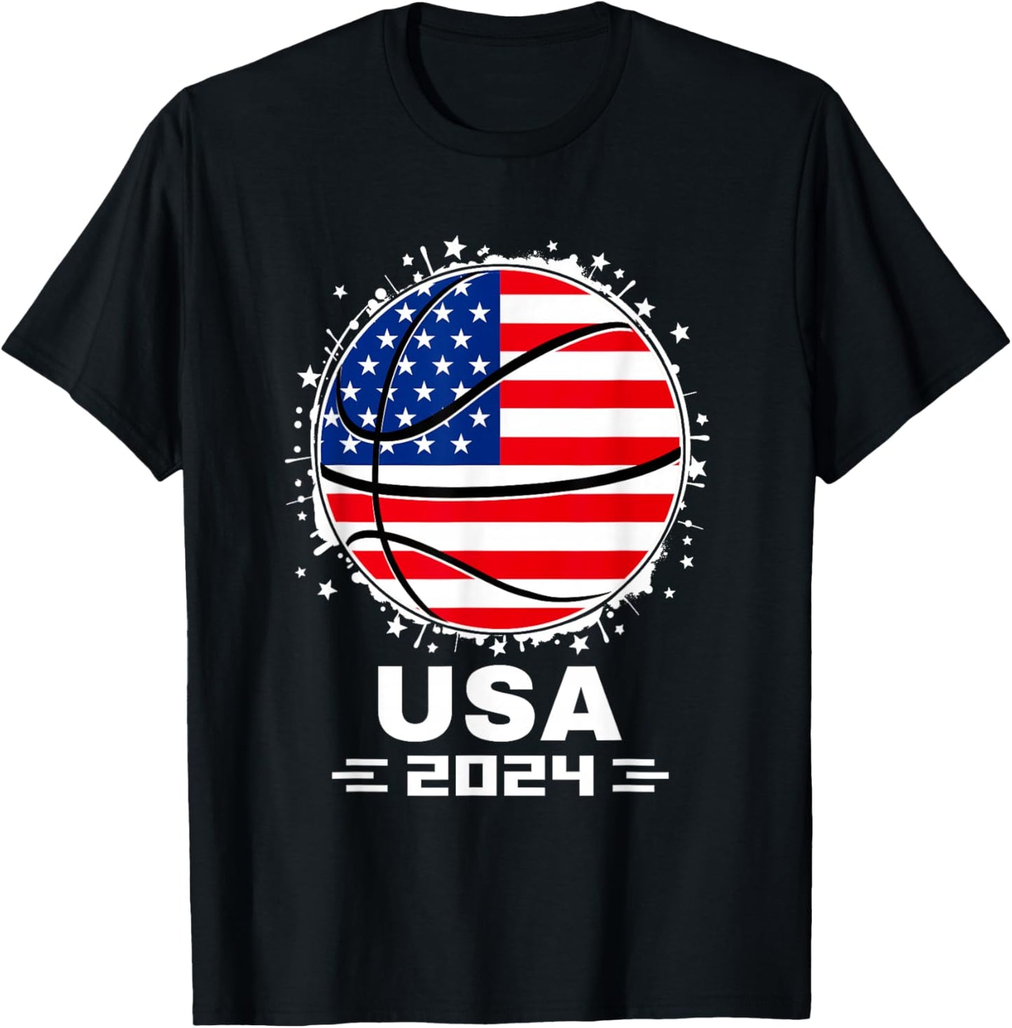 USA Team 2024 United States American Flag Basketball USA T-Shirt - T-Shirt | Black