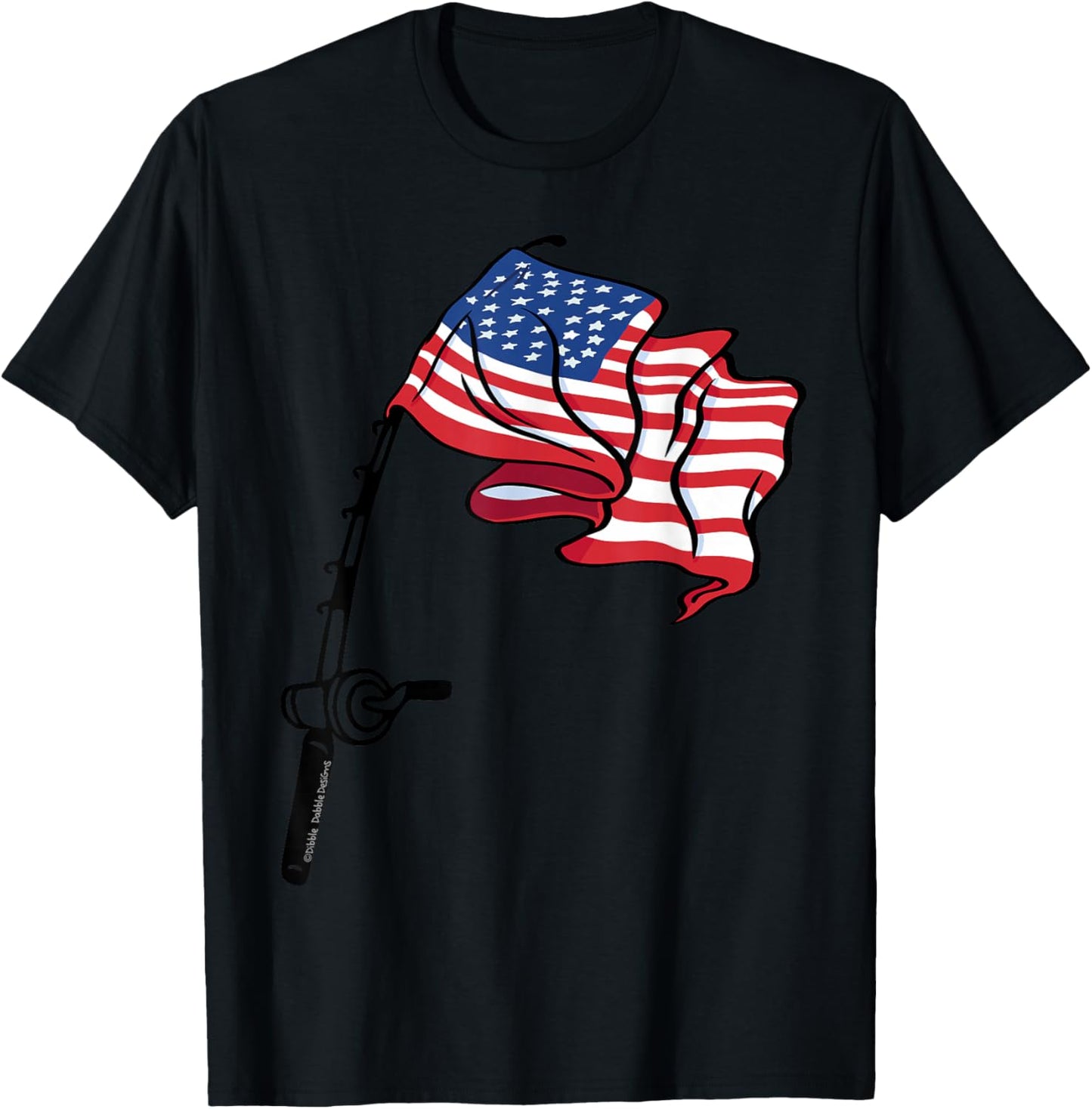 Patriotic Fishing USA Flag Fisherman 4th of July T-Shirt - T-Shirt | Black
