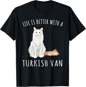 Life Is Better With A Turkish Van Cat Lover Women Kids T-Shirt - T-Shirt | Black