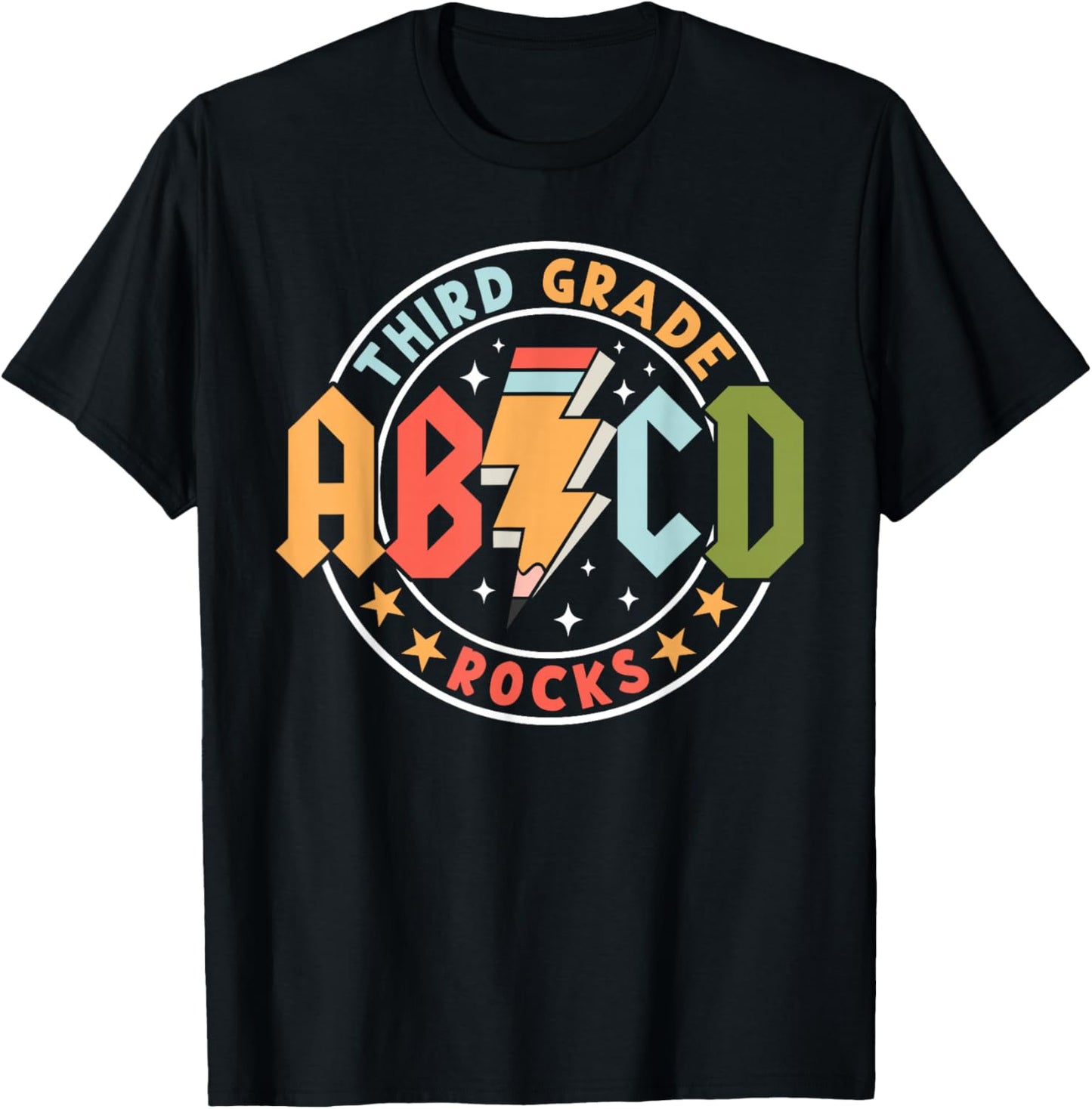 ABCD 3rd Grade Rocks Pencil Lightning Teachers Rock Boys T-Shirt - T-Shirt | Black