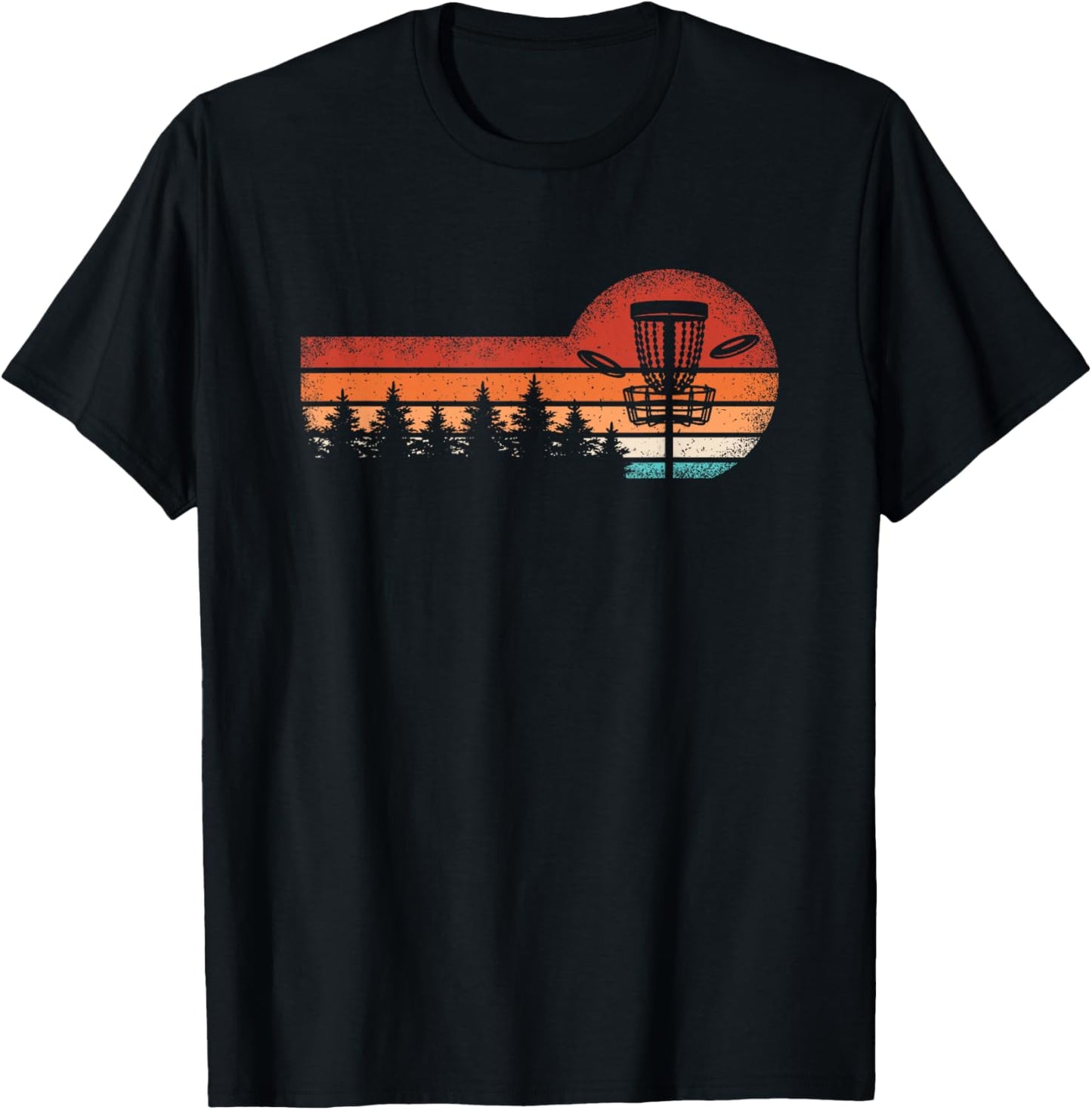 Retro Disc Golf Landscape Trees Men Women T-Shirt - T-Shirt | Black