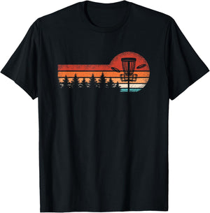 Retro Disc Golf Landscape Trees Men Women T-Shirt - T-Shirt | Black