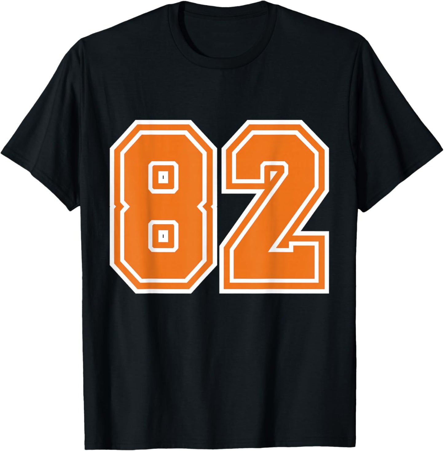 Number #82 Sport Orange Uni Number T-Shirt - T-Shirt | Black