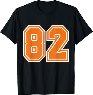 Number #82 Sport Orange Uni Number T-Shirt - T-Shirt | Black