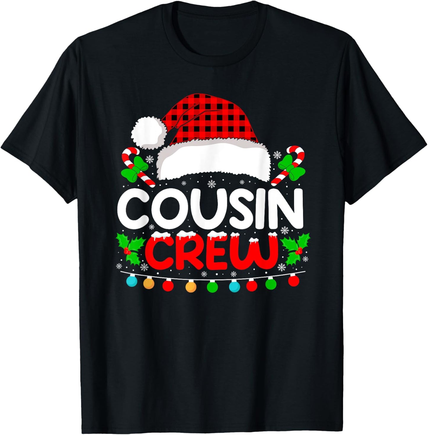 Cousin Crew Buffalo Plaid Xmas Pajamas Christmas Lights T-Shirt - T-Shirt | Black