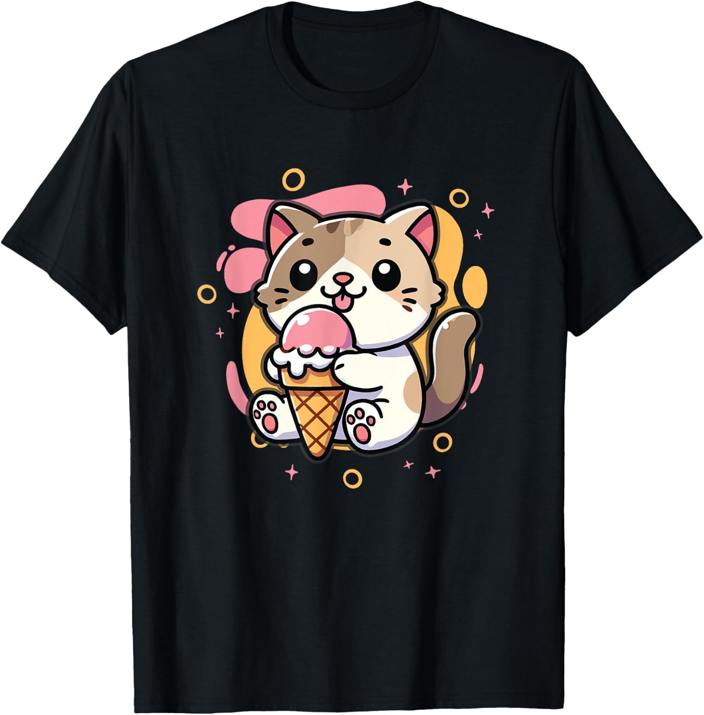 Ice Cream Lover Cute Cat Eating Ice Cream T-Shirt - T-Shirt | Black